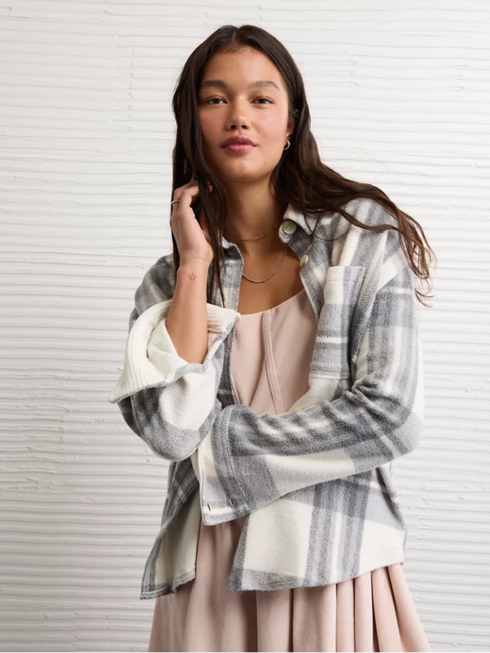 American Eagle AE Fleece Shacket Womens Size XL Plaid Super Soft Cozy Fall Y2K